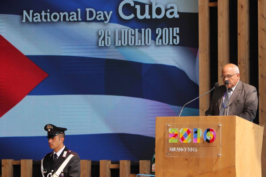 Oggi a Expo 2015 il National day di Cuba. Nella foto il presidente della Camera di Commercio di Cuba Orlando Hernandez Guillen. (Fotogramma)